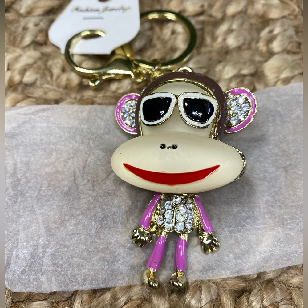 Chic Monkey Keychain with Pink and Gold - Picture 2 of 2